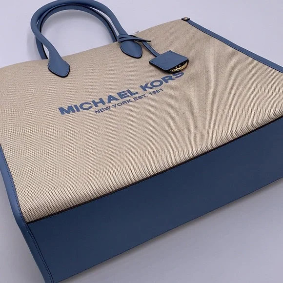 Michael Kors Mirella Large NS Logo Jacquard Tote Crossbody Bag Chambray Blue - Picture 7 of 16